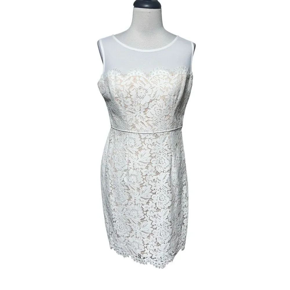 Lulus Sleeveless White Lace Empire Waist Semi Formal Dress Size Medium